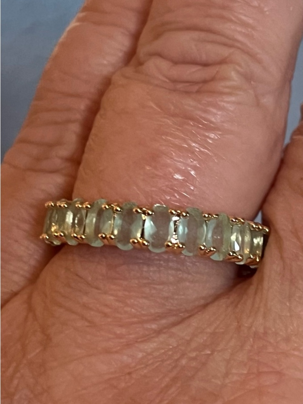 Charming Taffy Green Ring with Oval CZs Size 9.  18k gold-filled.